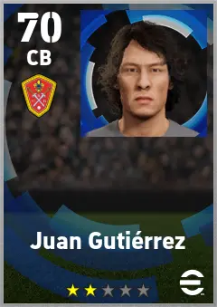 Juan Gutierrez eFootball 2026 player card — 70 OVR CB