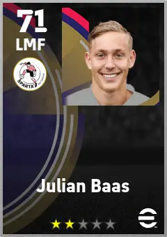 Julian Baas eFootball 2026 player card — 71 OVR LMF