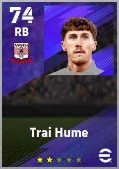 Trai Hume eFootball 2026 player card — 74 OVR RB