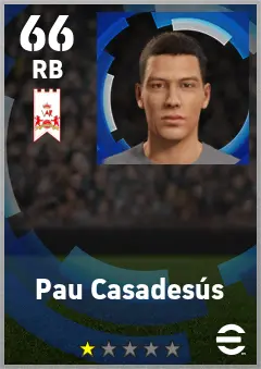 Pau Casadesus eFootball 2026 player card — 66 OVR RB