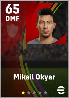 Mikail Okyar eFootball 2026 player card — 65 OVR DMF