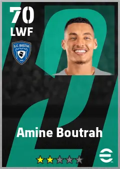 Amine Boutrah eFootball 2026 player card — 70 OVR LWF