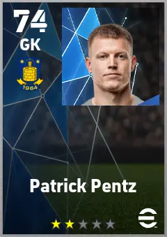 Patrick Pentz eFootball 2026 player card — 74 OVR GK