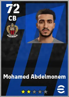 Mohamed Abdelmonem eFootball 2026 player card — 72 OVR CB