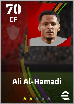 Ali Al-Hamadi eFootball 2026 player card — 70 OVR CF