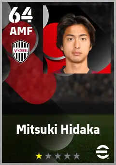 Mitsuki Hidaka eFootball 2026 player card — 64 OVR AMF