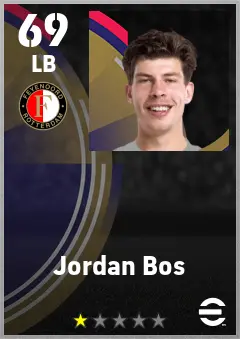 Jordan Bos eFootball 2026 player card — 69 OVR LB