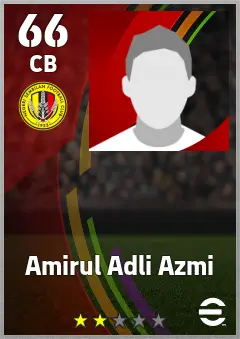 Amirul Adli Azmi eFootball 2026 player card — 66 OVR CB