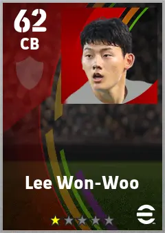 Lee Won-Woo eFootball 2026 player card — 62 OVR CB