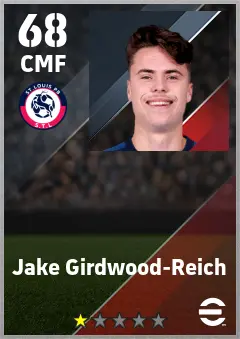 Jake Girdwood-Reich eFootball 2026 player card — 68 OVR CMF
