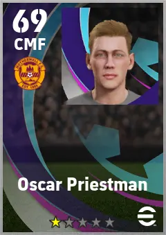 Oscar Priestman eFootball 2026 player card — 69 OVR CMF