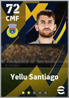 Yellu Santiago eFootball 2026 player card — 72 OVR CMF