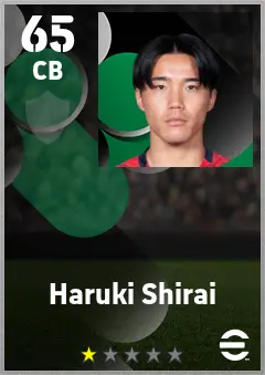 Haruki Shirai eFootball 2026 player card — 65 OVR CB