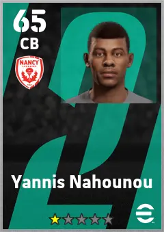Yannis Nahounou eFootball 2026 player card — 65 OVR CB