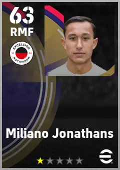 Miliano Jonathans eFootball 2026 player card — 63 OVR RMF
