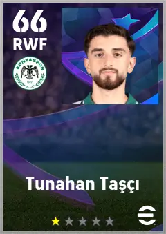 Tunahan Tasci eFootball 2026 player card — 66 OVR RWF