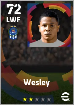 Wesley eFootball 2026 player card — 72 OVR LWF