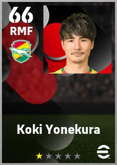 Koki Yonekura eFootball 2026 player card — 66 OVR RMF
