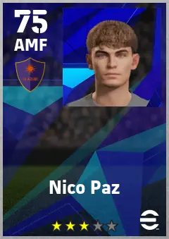 Nico Paz eFootball 2026 player card — 75 OVR AMF