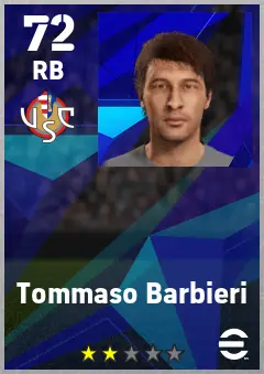 Tommaso Barbieri eFootball 2026 player card — 72 OVR RB