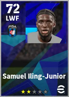 Samuel Iling-Junior eFootball 2026 player card — 72 OVR LWF