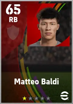 Matteo Baldi eFootball 2026 player card — 65 OVR RB