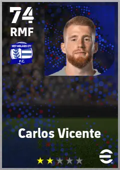 Carlos Vicente eFootball 2026 player card — 74 OVR RMF
