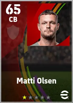 Matti Olsen eFootball 2026 player card — 65 OVR CB