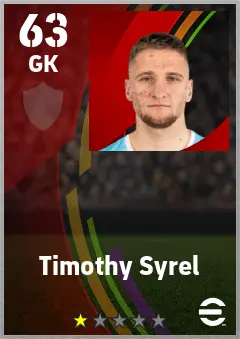 Timothy Syrel eFootball 2026 player card — 63 OVR GK