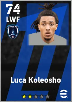 Luca Koleosho eFootball 2026 player card — 74 OVR LWF
