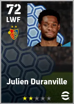 Julien Duranville eFootball 2026 player card — 72 OVR LWF