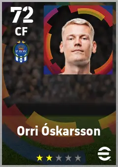 Orri Oskarsson eFootball 2026 player card — 72 OVR CF