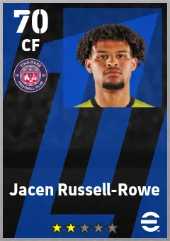 Jacen Russell-Rowe eFootball 2026 player card — 70 OVR CF