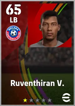Ruventhiran V. eFootball 2026 player card — 65 OVR LB
