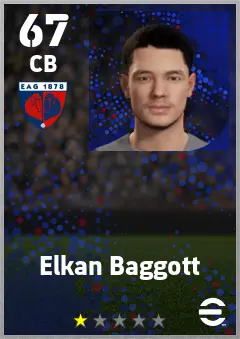 Elkan Baggott eFootball 2026 player card — 67 OVR CB