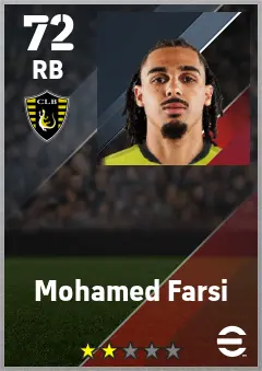 Mohamed Farsi eFootball 2026 player card — 72 OVR RB