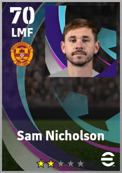 Sam Nicholson eFootball 2026 player card — 70 OVR LMF