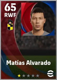 Matias Alvarado eFootball 2026 player card — 65 OVR RWF