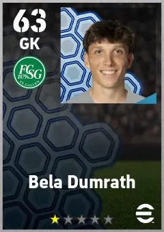 Bela Dumrath eFootball 2026 player card — 63 OVR GK