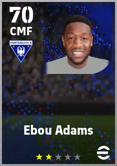 Ebou Adams eFootball 2026 player card — 70 OVR CMF
