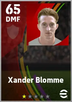 Xander Blomme eFootball 2026 player card — 65 OVR DMF