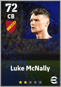 Luke McNally eFootball 2026 player card — 72 OVR CB