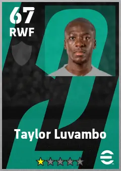 Taylor Luvambo eFootball 2026 player card — 67 OVR RWF