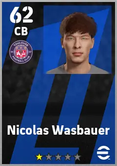 Nicolas Wasbauer eFootball 2026 player card — 62 OVR CB