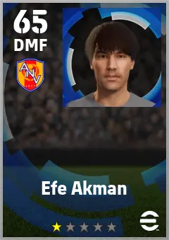 Efe Akman eFootball 2026 player card — 65 OVR DMF
