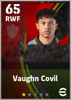 Vaughn Covil eFootball 2026 player card — 65 OVR RWF