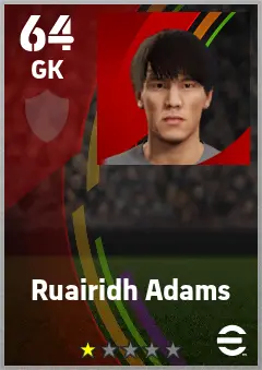 Ruairidh Adams eFootball 2026 player card — 64 OVR GK