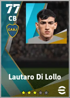 Lautaro Di Lollo eFootball 2026 player card — 77 OVR CB