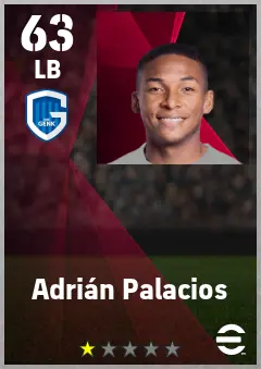 Adrian Palacios eFootball 2026 player card — 63 OVR LB