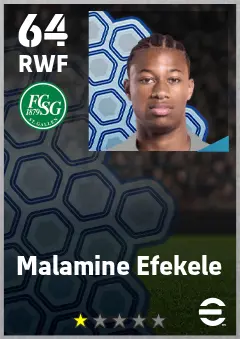 Malamine Efekele eFootball 2026 player card — 64 OVR RWF